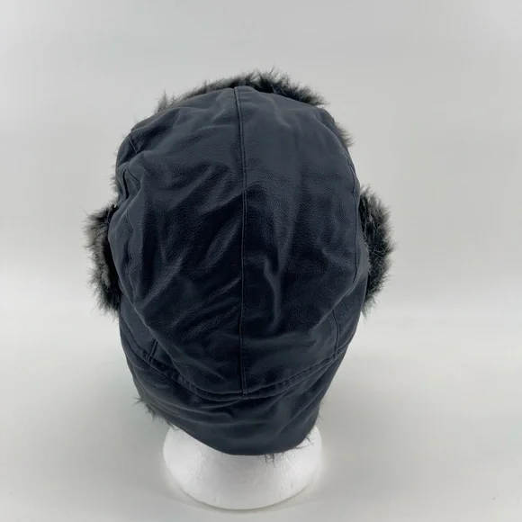 Faux Fur Leather Aviator Hat in Black Winter Gear Warm Trapper - Picture 4 of 7